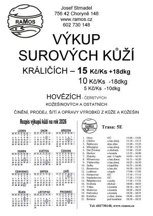 rozpis výkupů kůží na rok 2026